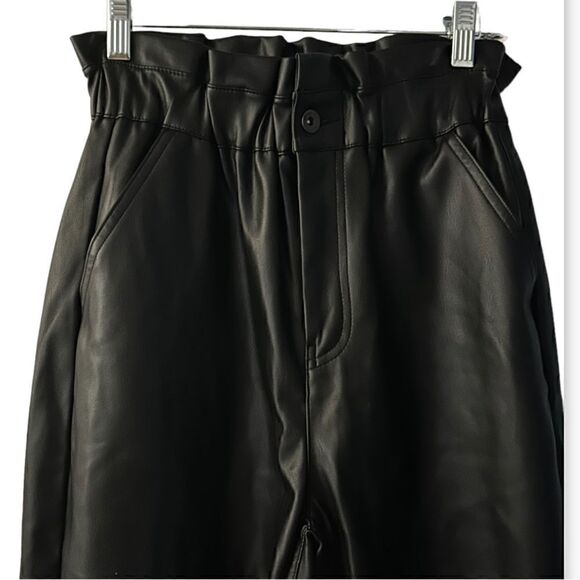 Zara Black Faux Leather High Waisted Paper-bag Waist Pants Size 2 - Picture 6 of 16